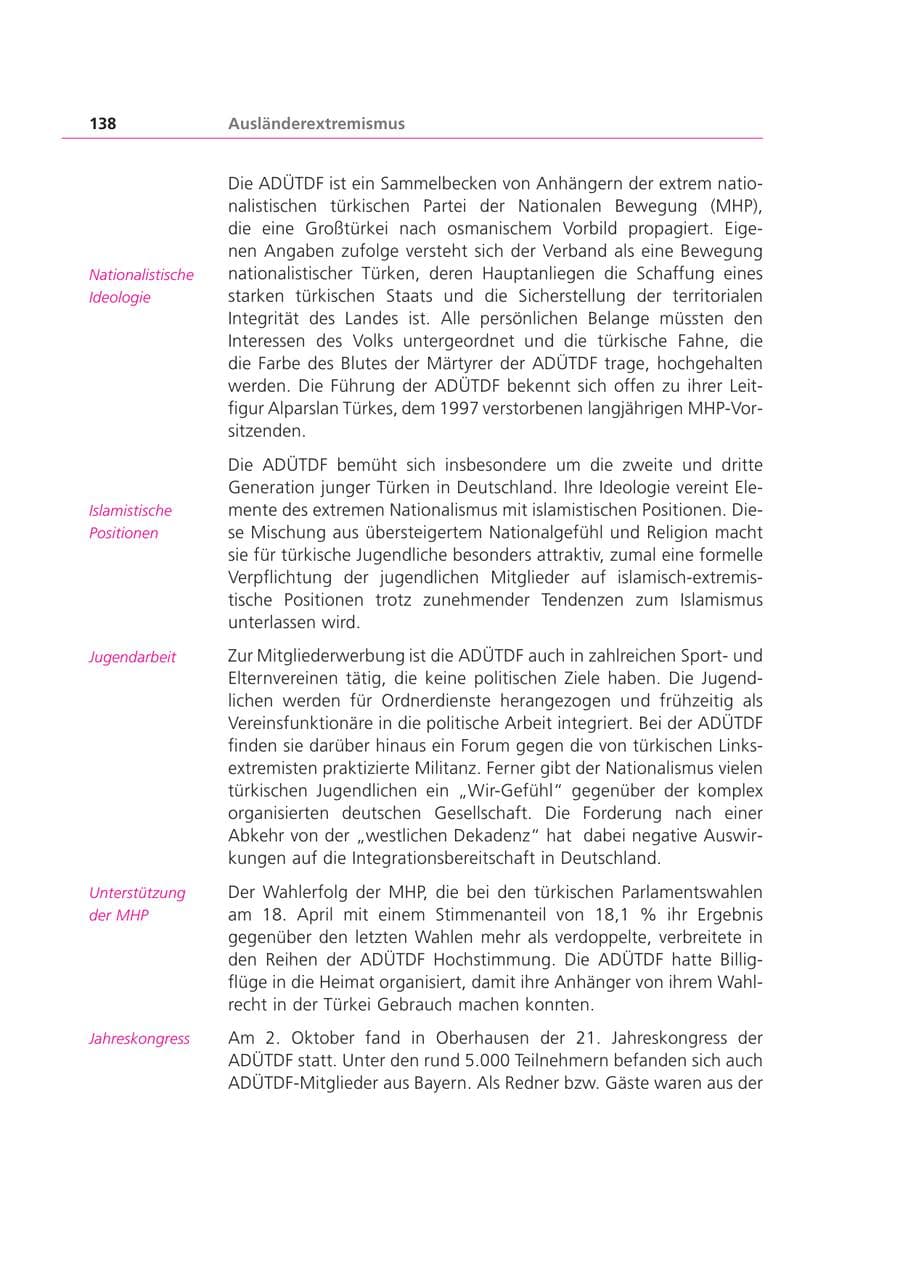 Seite 138 des Verfassungsschutzbericht 1999 Bayern