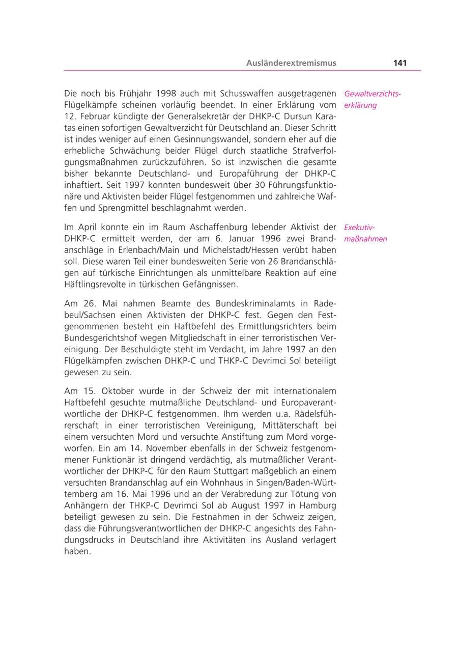 Seite 141 des Verfassungsschutzbericht 1999 Bayern