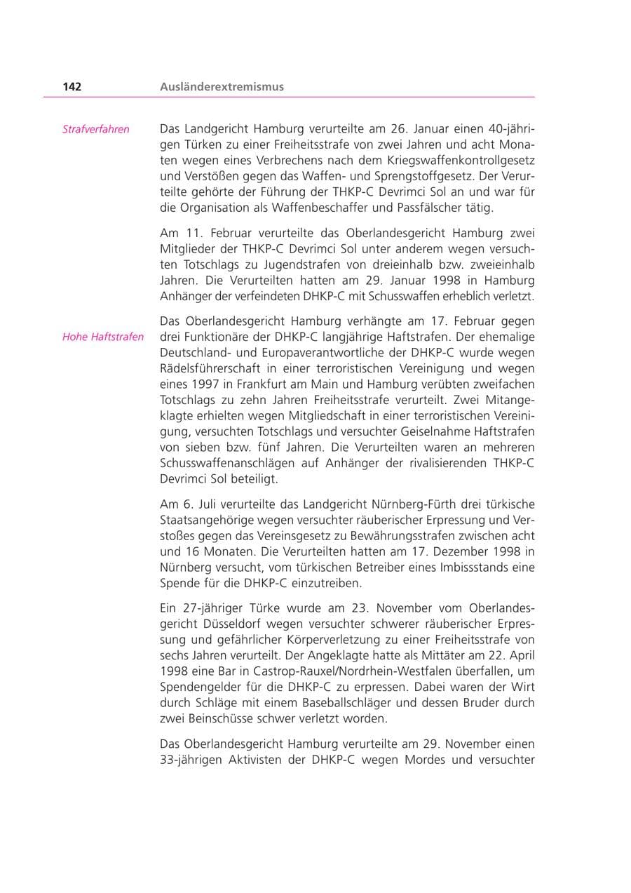 Seite 142 des Verfassungsschutzbericht 1999 Bayern