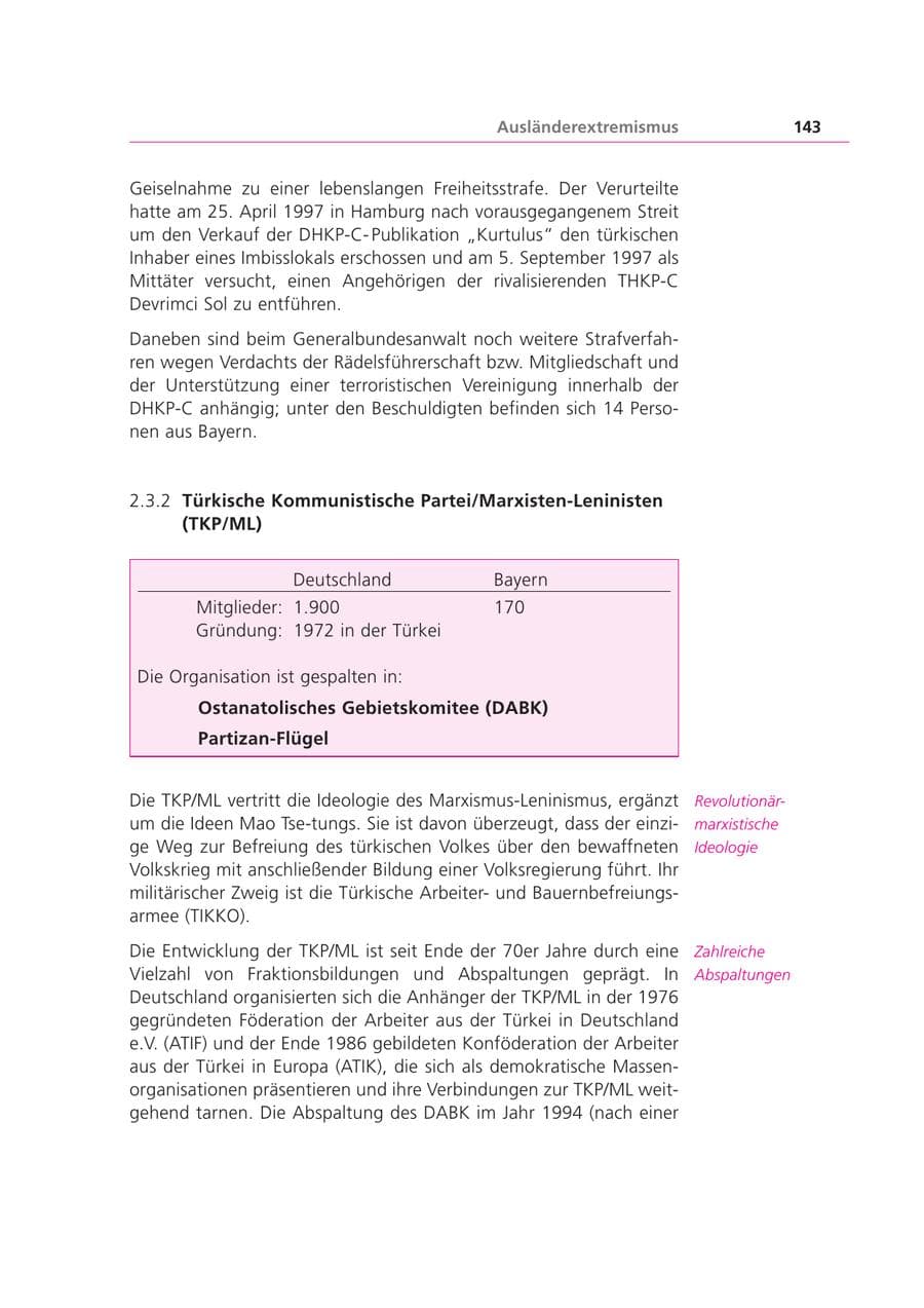 Seite 143 des Verfassungsschutzbericht 1999 Bayern
