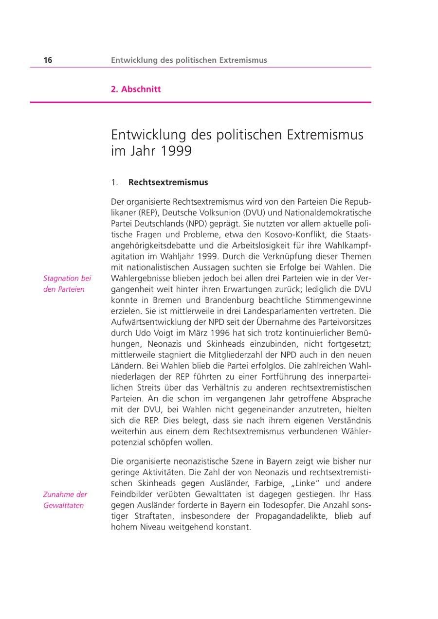Seite 16 des Verfassungsschutzbericht 1999 Bayern