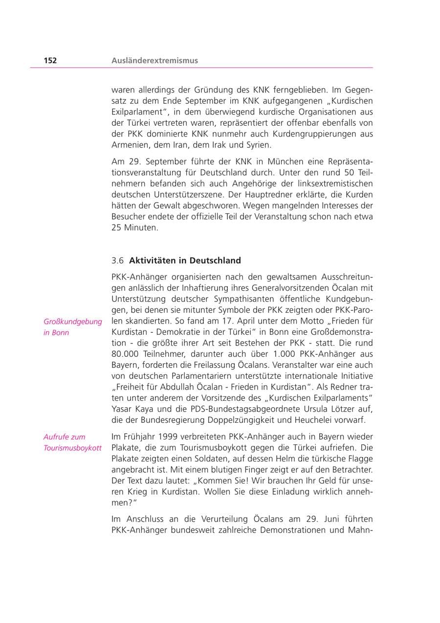Seite 152 des Verfassungsschutzbericht 1999 Bayern