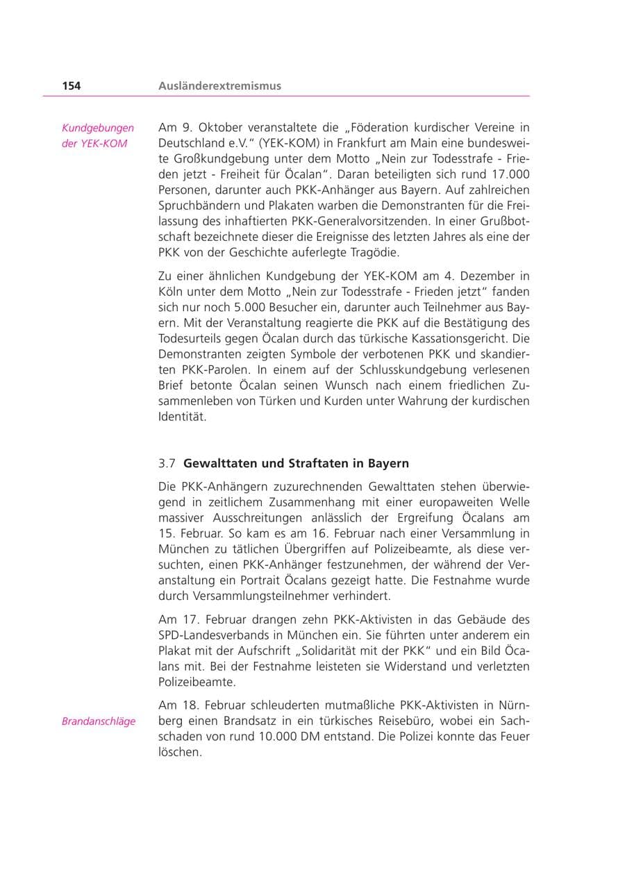 Seite 154 des Verfassungsschutzbericht 1999 Bayern
