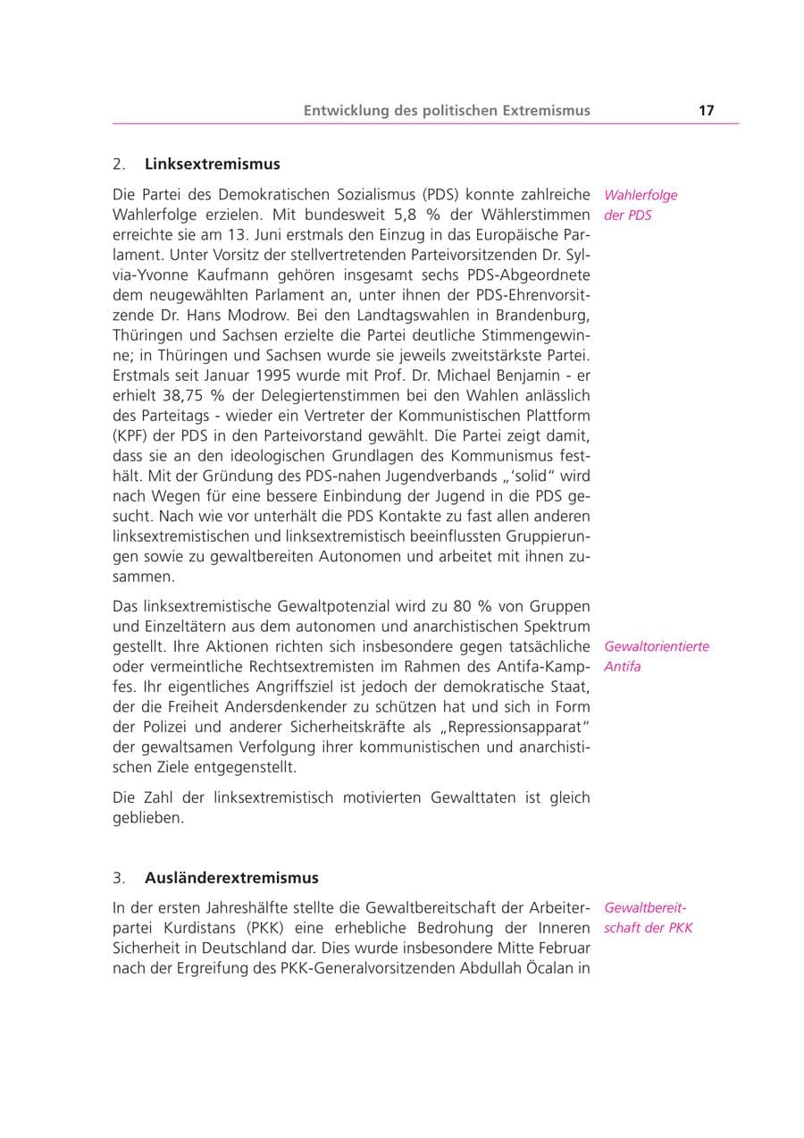 Seite 17 des Verfassungsschutzbericht 1999 Bayern