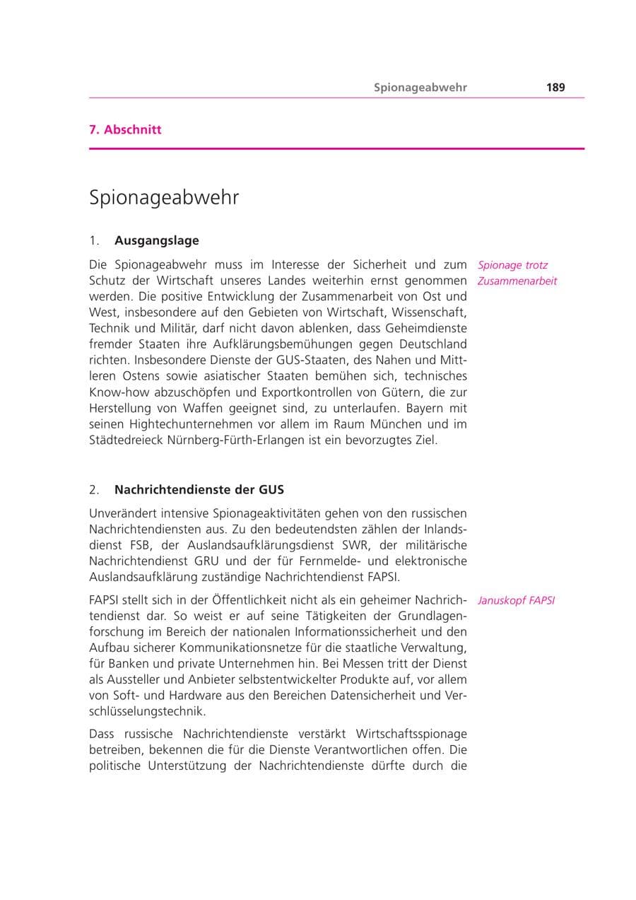 Seite 189 des Verfassungsschutzbericht 1999 Bayern
