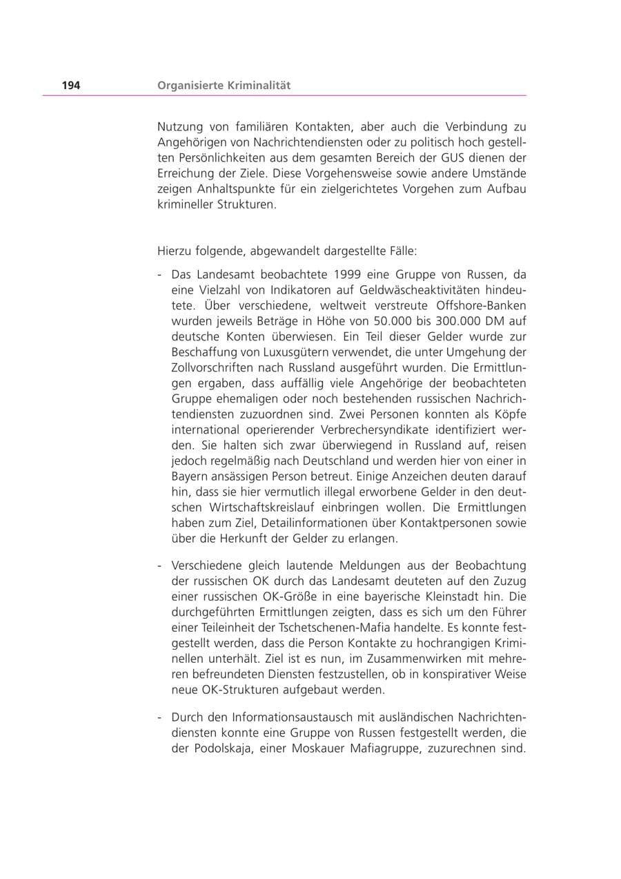 Seite 194 des Verfassungsschutzbericht 1999 Bayern