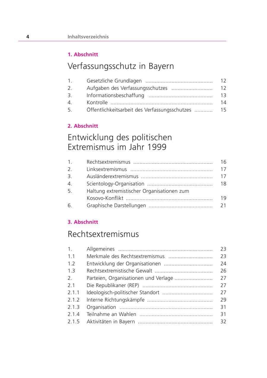 Seite 4 des Verfassungsschutzbericht 1999 Bayern