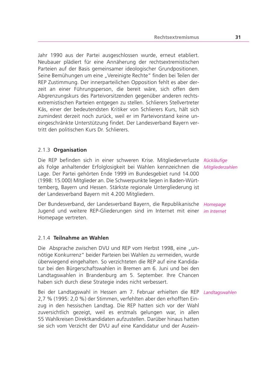 Seite 31 des Verfassungsschutzbericht 1999 Bayern