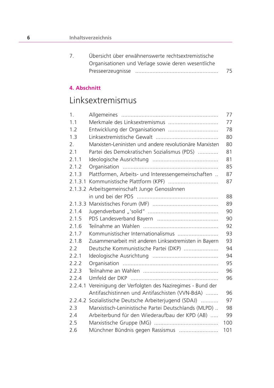 Seite 6 des Verfassungsschutzbericht 1999 Bayern