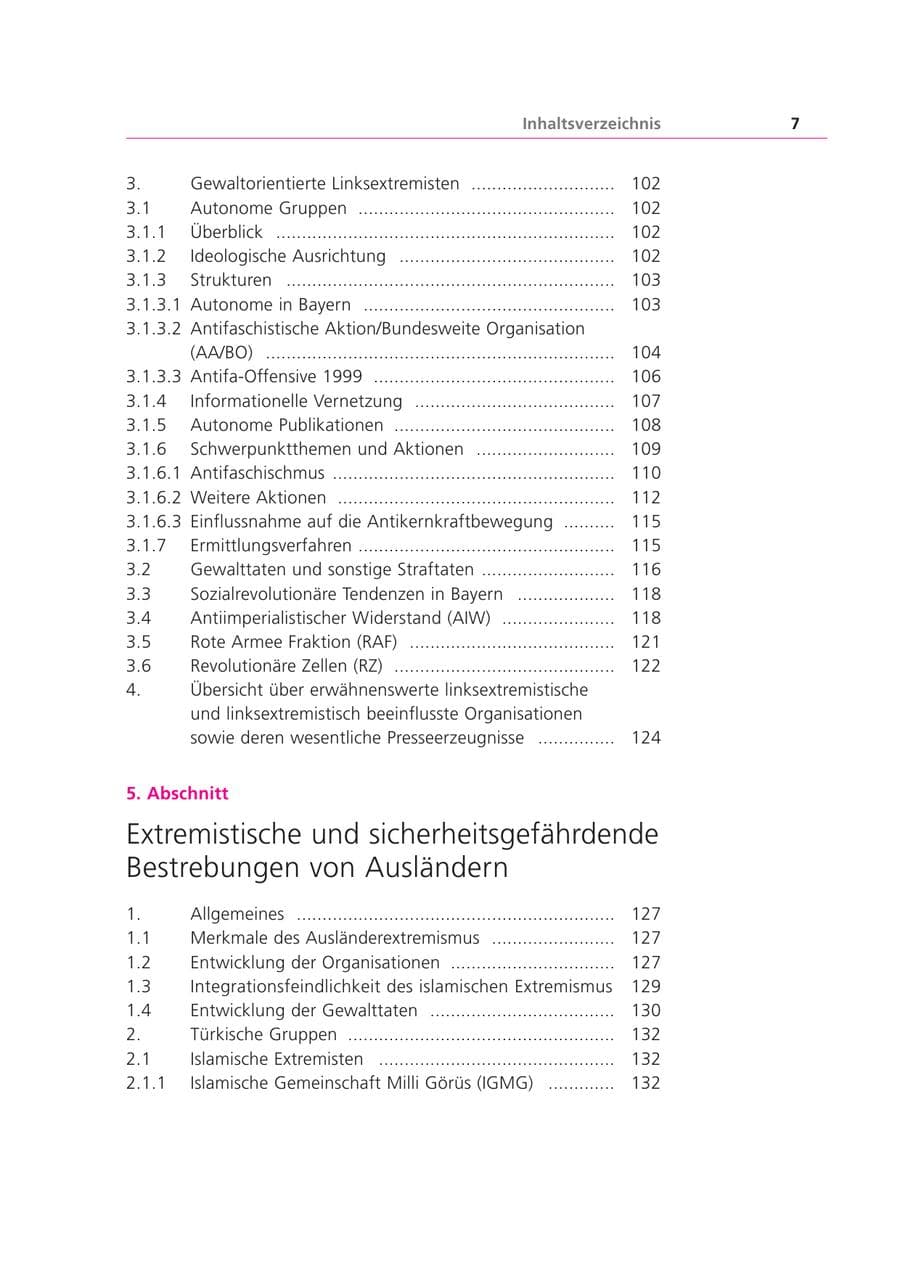 Seite 7 des Verfassungsschutzbericht 1999 Bayern