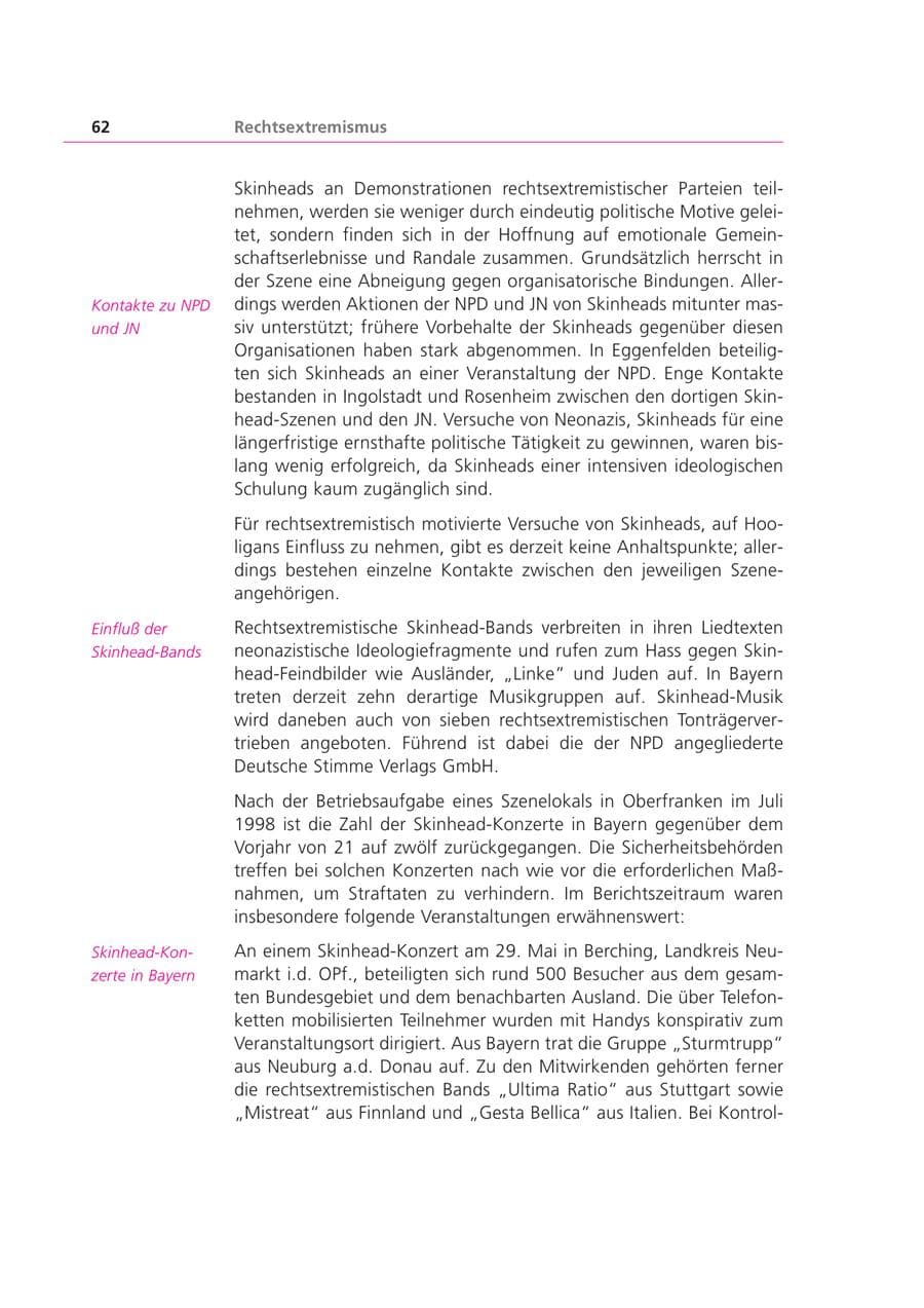 Seite 62 des Verfassungsschutzbericht 1999 Bayern