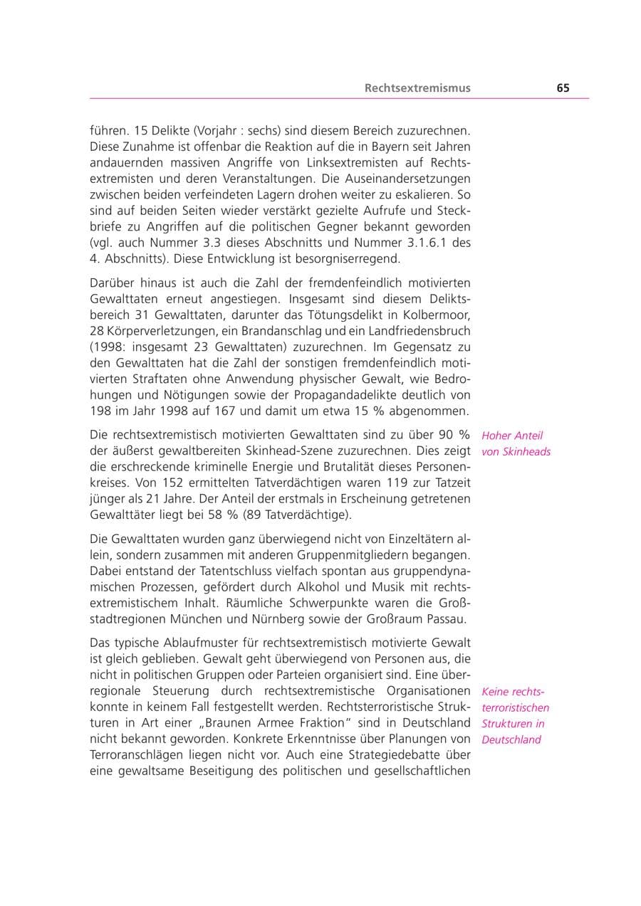 Seite 65 des Verfassungsschutzbericht 1999 Bayern