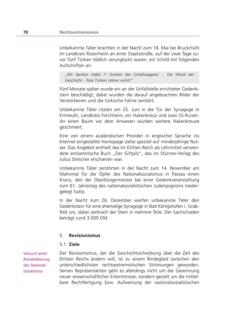 Seite 70 des Verfassungsschutzbericht 1999 Bayern