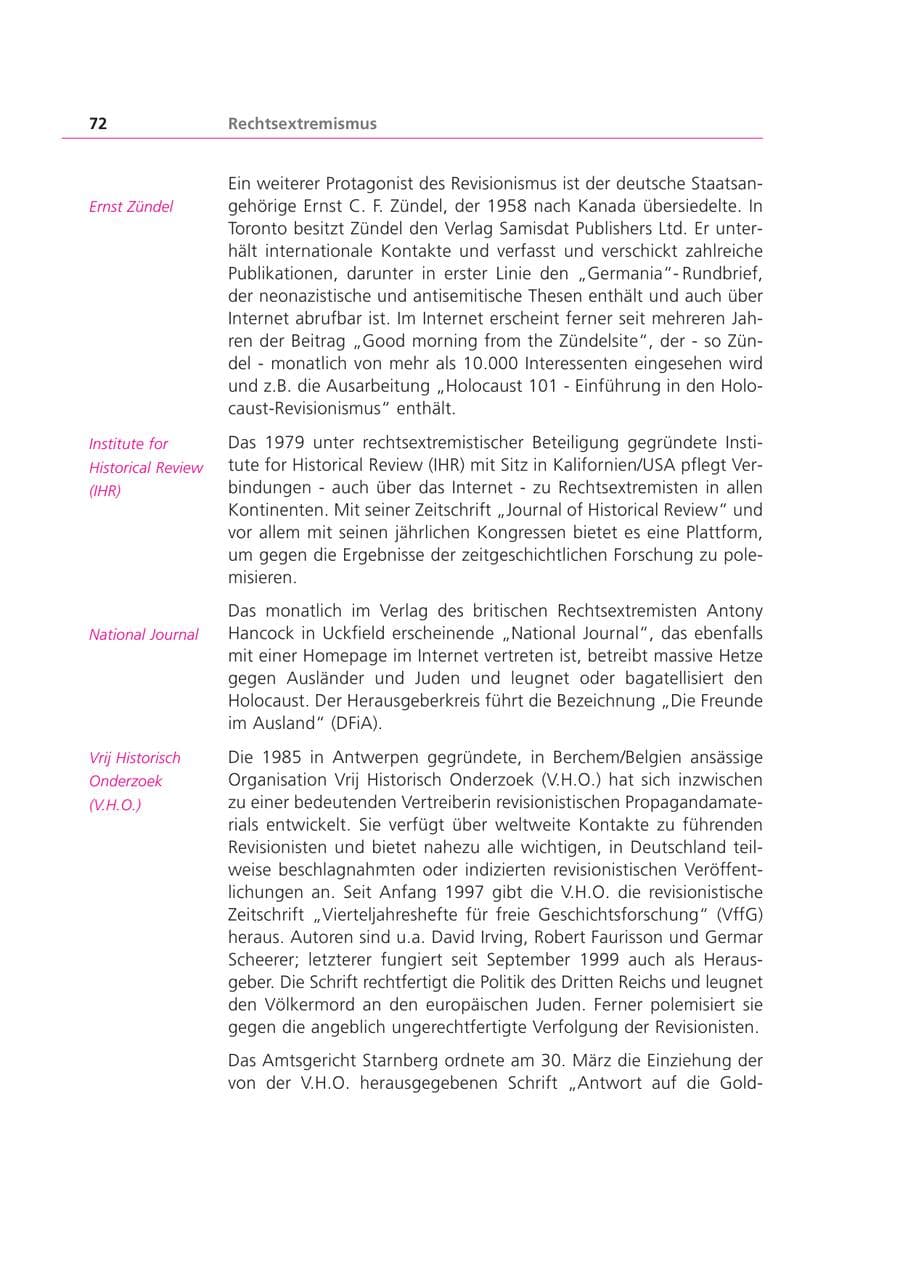Seite 72 des Verfassungsschutzbericht 1999 Bayern