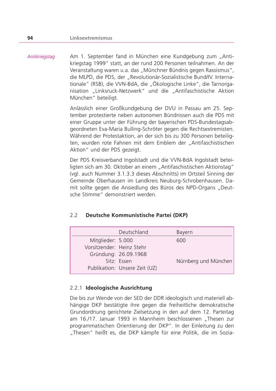 Seite 94 des Verfassungsschutzbericht 1999 Bayern