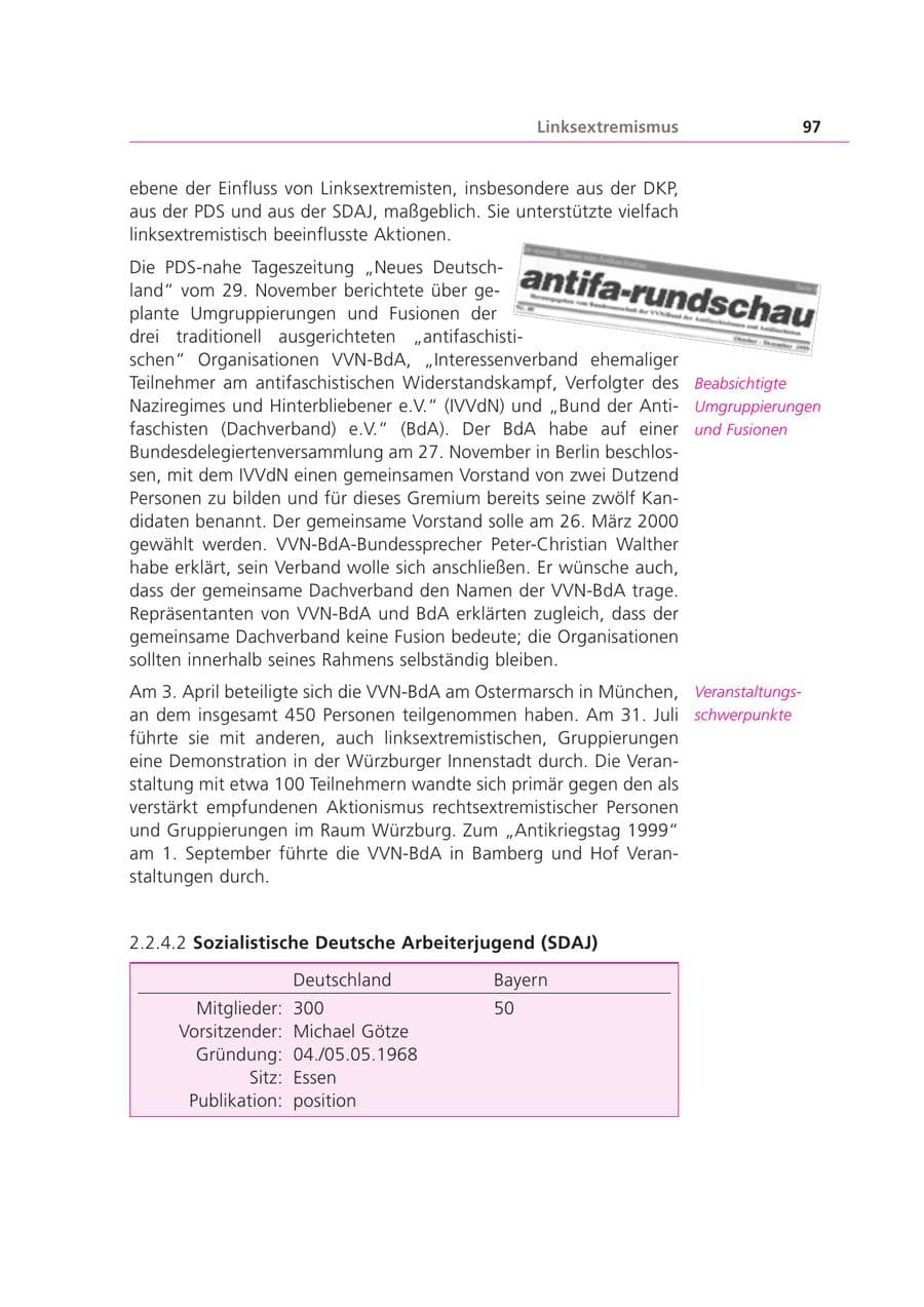 Seite 97 des Verfassungsschutzbericht 1999 Bayern