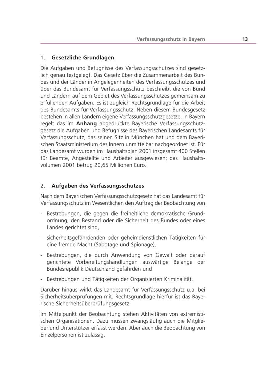 Seite 14 des Verfassungsschutzbericht 2001 Bayern