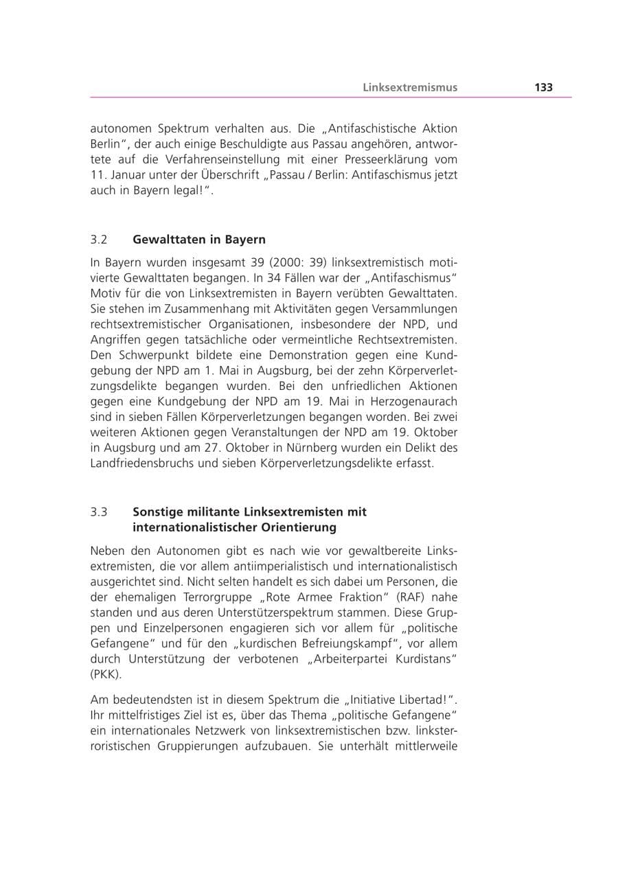 Seite 134 des Verfassungsschutzbericht 2001 Bayern
