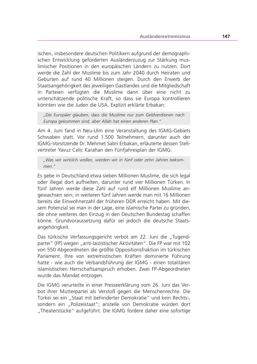 Seite 148 des Verfassungsschutzbericht 2001 Bayern