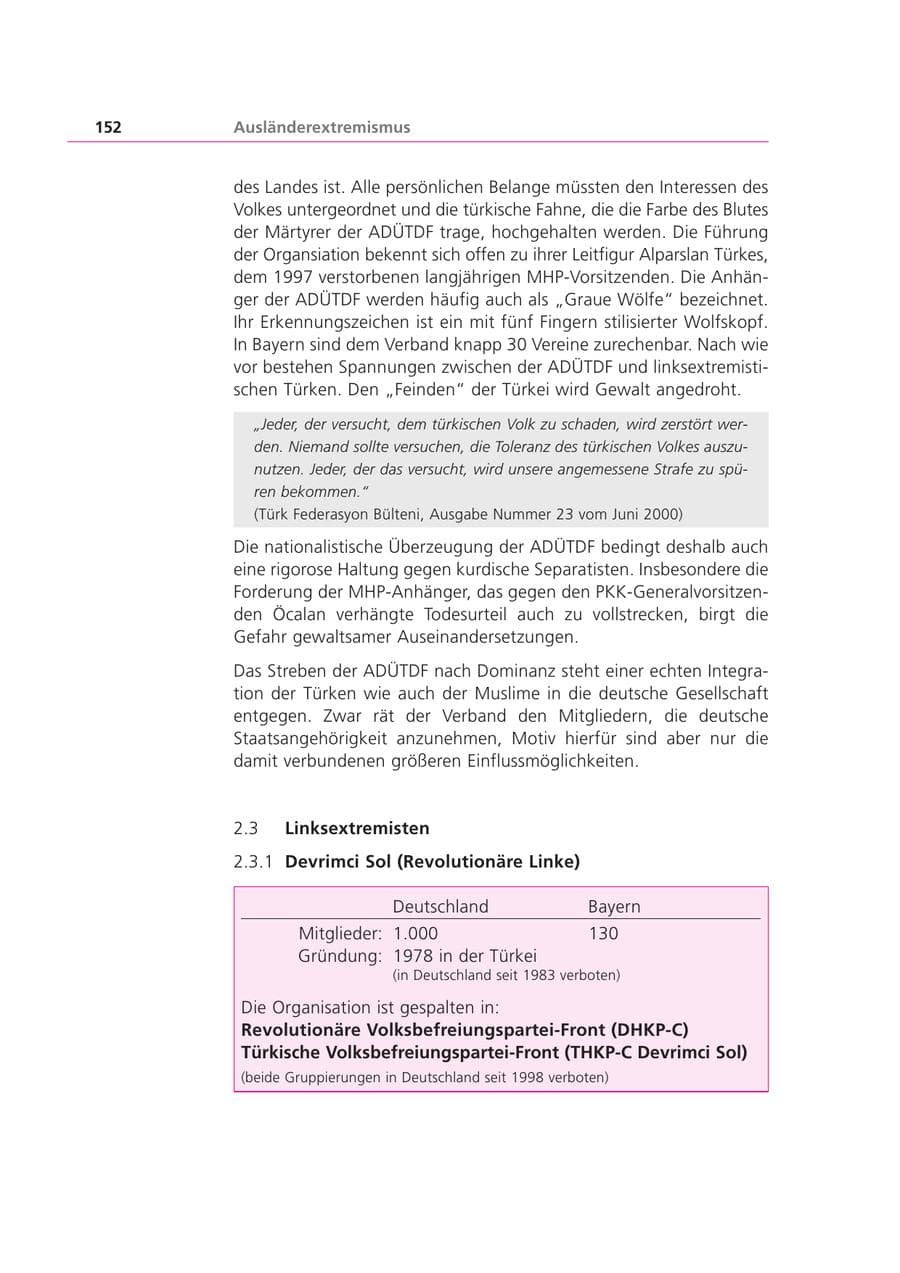 Seite 153 des Verfassungsschutzbericht 2001 Bayern