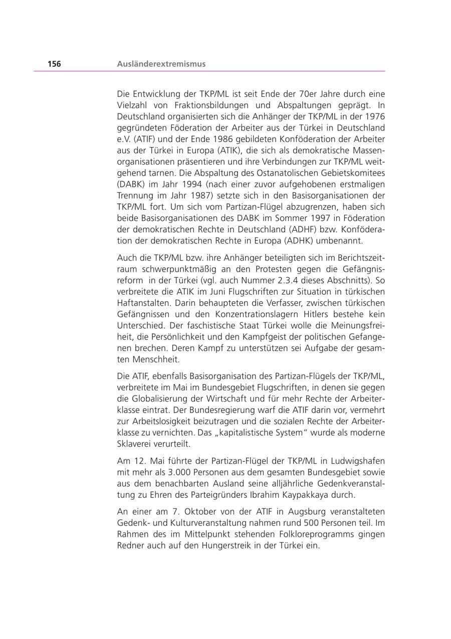 Seite 157 des Verfassungsschutzbericht 2001 Bayern