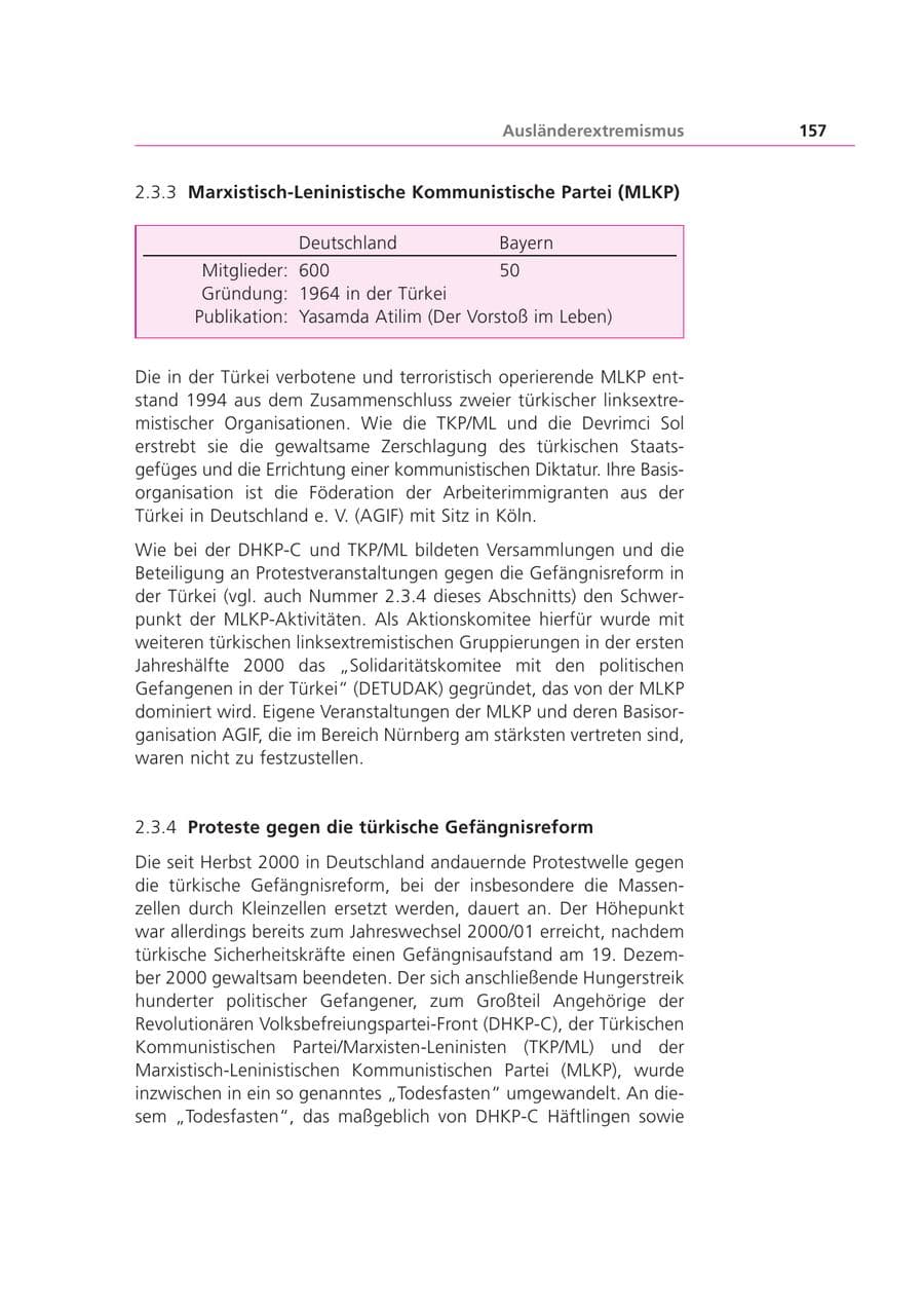 Seite 158 des Verfassungsschutzbericht 2001 Bayern