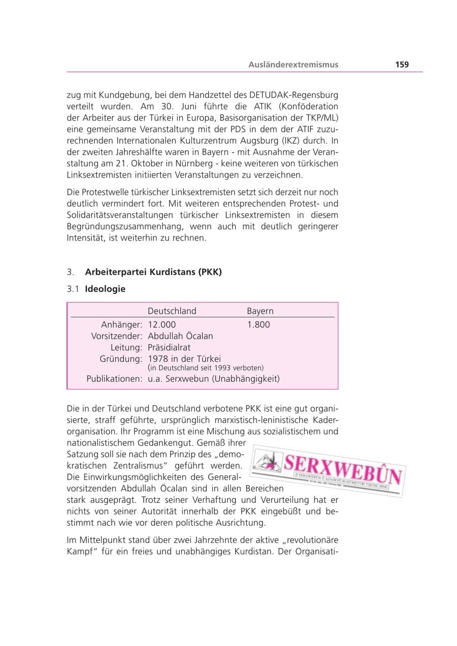 Seite 160 des Verfassungsschutzbericht 2001 Bayern
