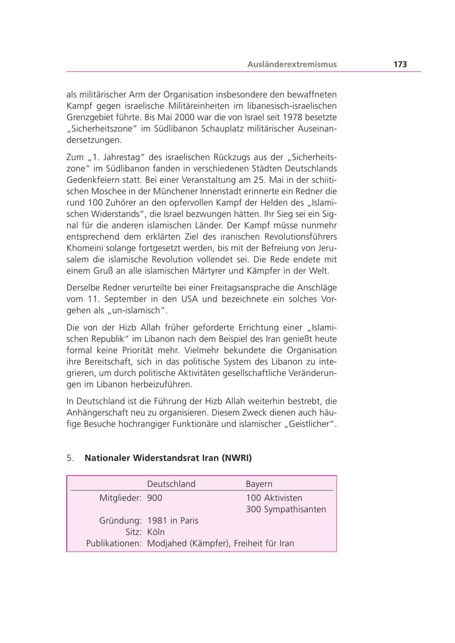Seite 174 des Verfassungsschutzbericht 2001 Bayern