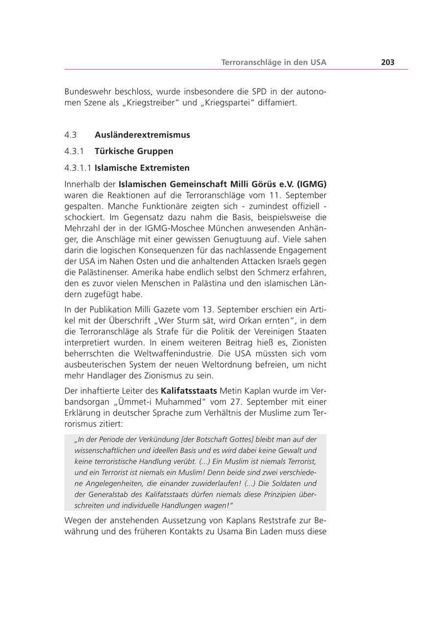 Seite 204 des Verfassungsschutzbericht 2001 Bayern