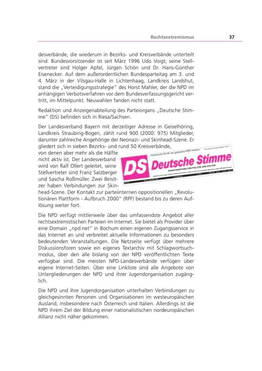Seite 38 des Verfassungsschutzbericht 2001 Bayern