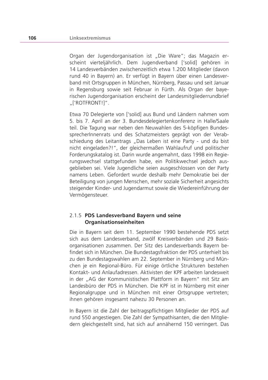 Seite 106 des Verfassungsschutzbericht 2002 Bayern