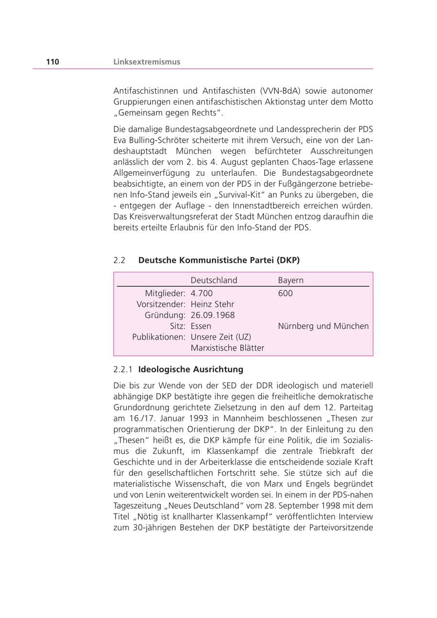 Seite 110 des Verfassungsschutzbericht 2002 Bayern