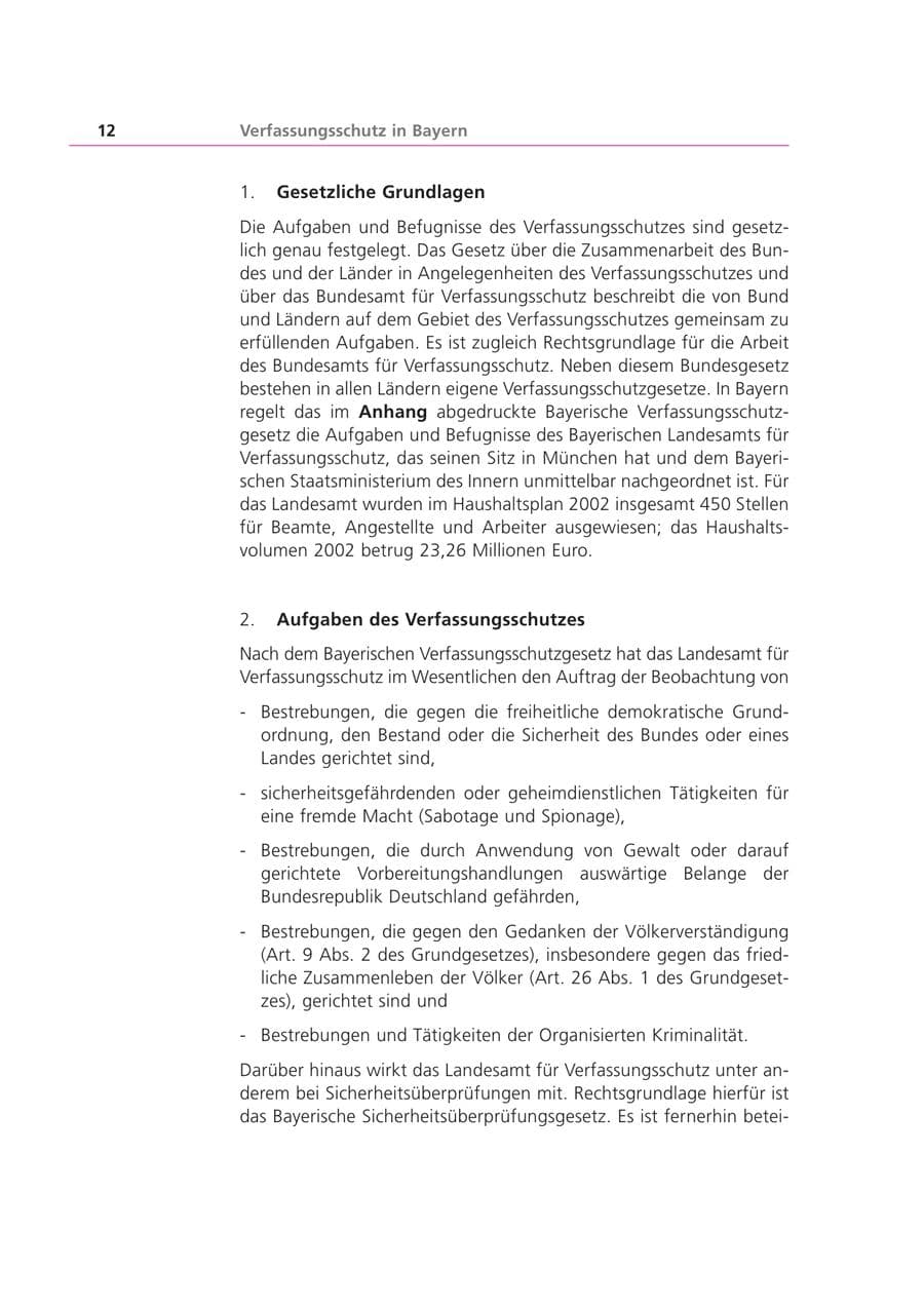 Seite 12 des Verfassungsschutzbericht 2002 Bayern