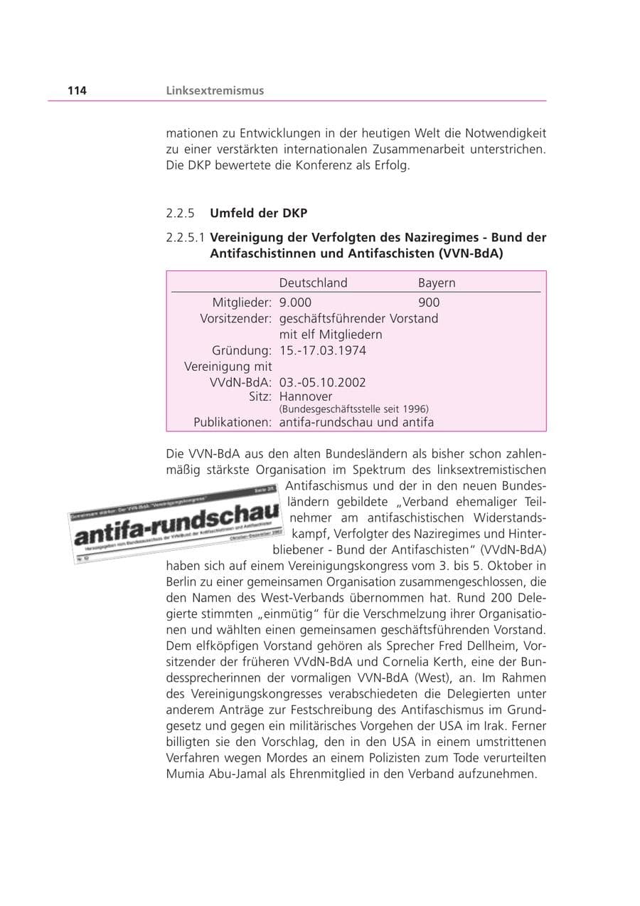 Seite 114 des Verfassungsschutzbericht 2002 Bayern