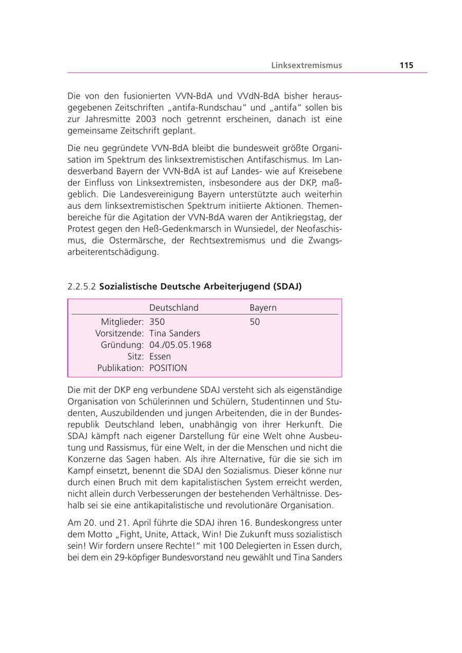 Seite 115 des Verfassungsschutzbericht 2002 Bayern