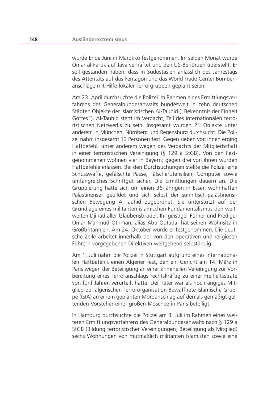 Seite 148 des Verfassungsschutzbericht 2002 Bayern