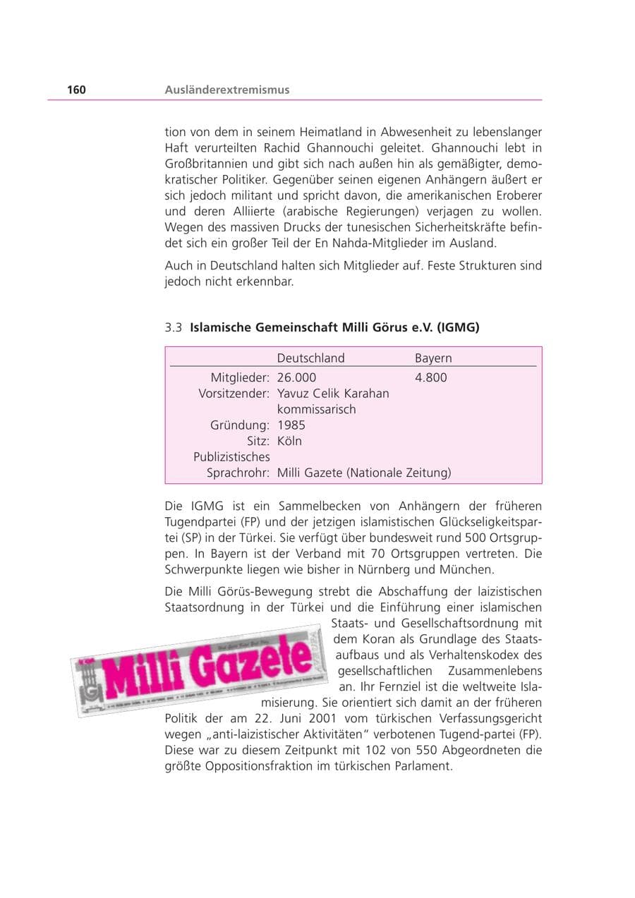 Seite 160 des Verfassungsschutzbericht 2002 Bayern