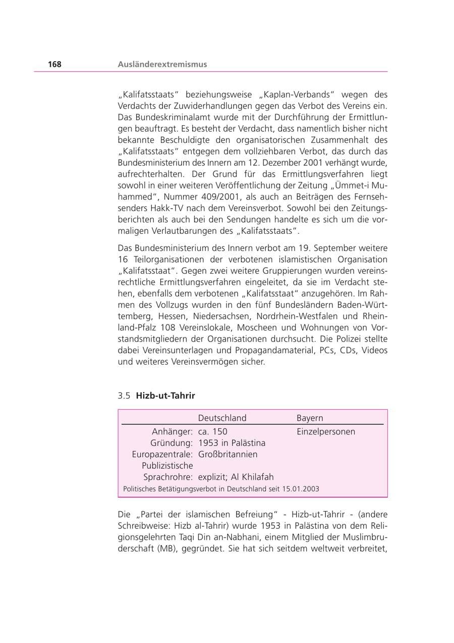Seite 168 des Verfassungsschutzbericht 2002 Bayern