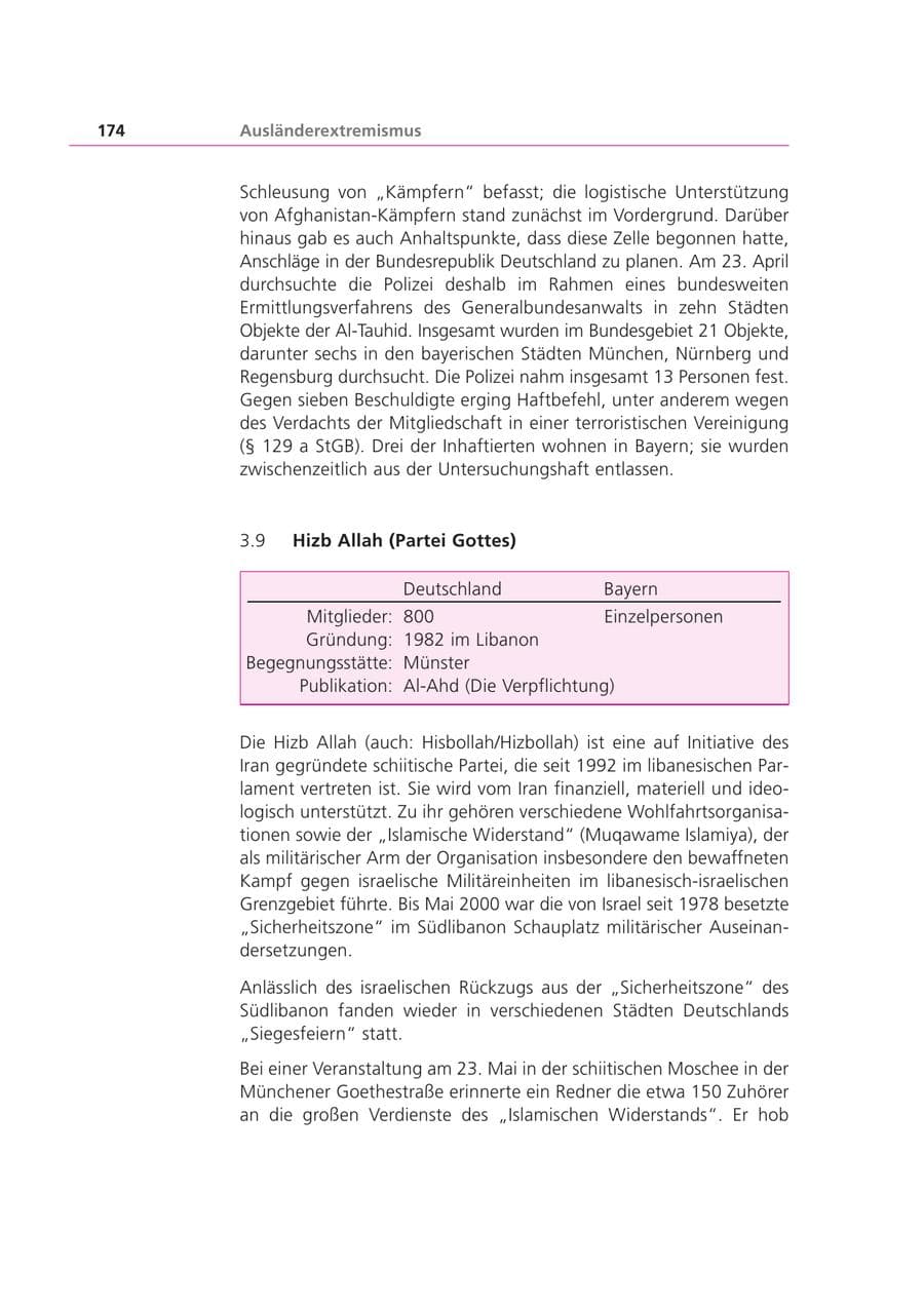 Seite 174 des Verfassungsschutzbericht 2002 Bayern