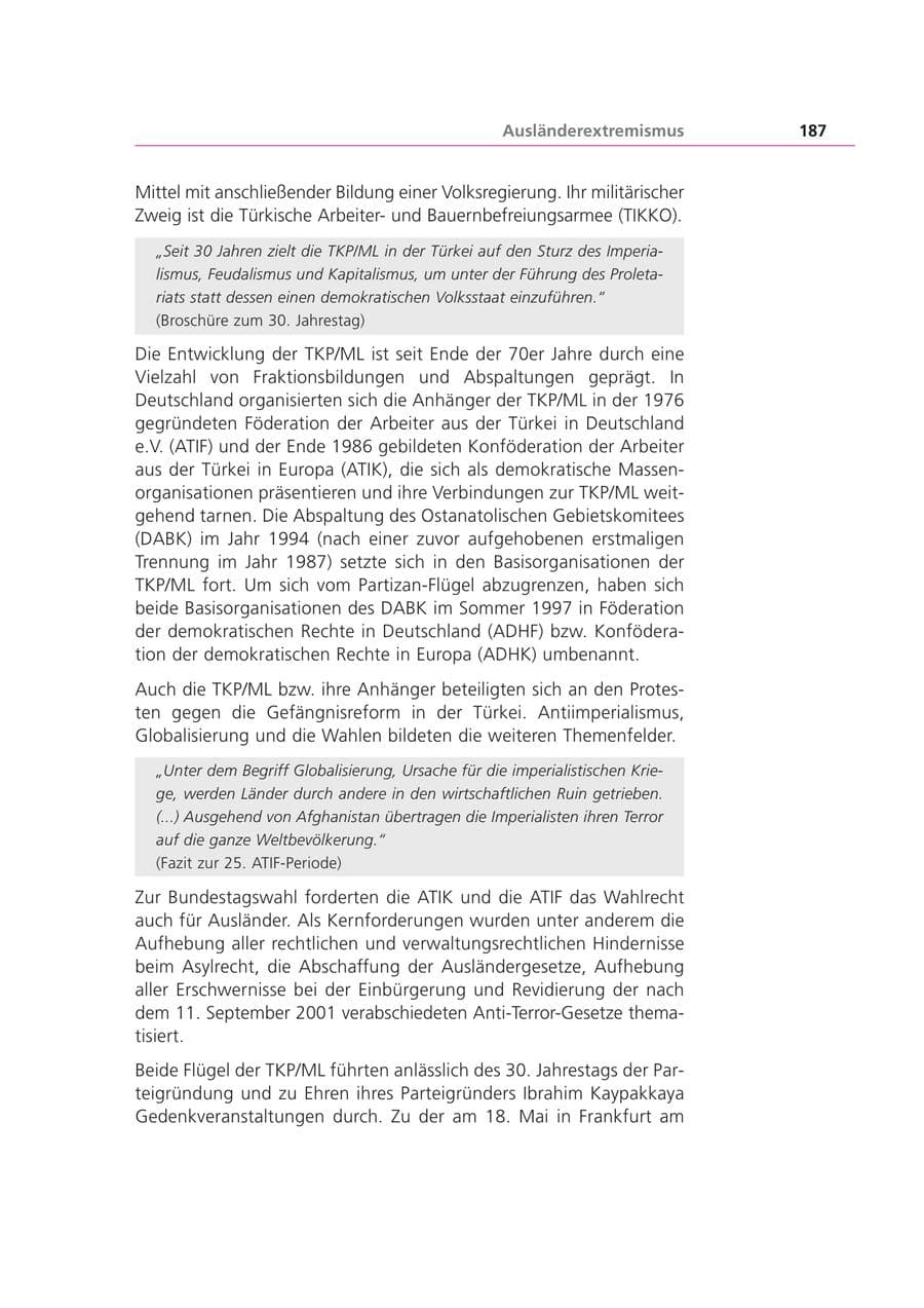 Seite 187 des Verfassungsschutzbericht 2002 Bayern
