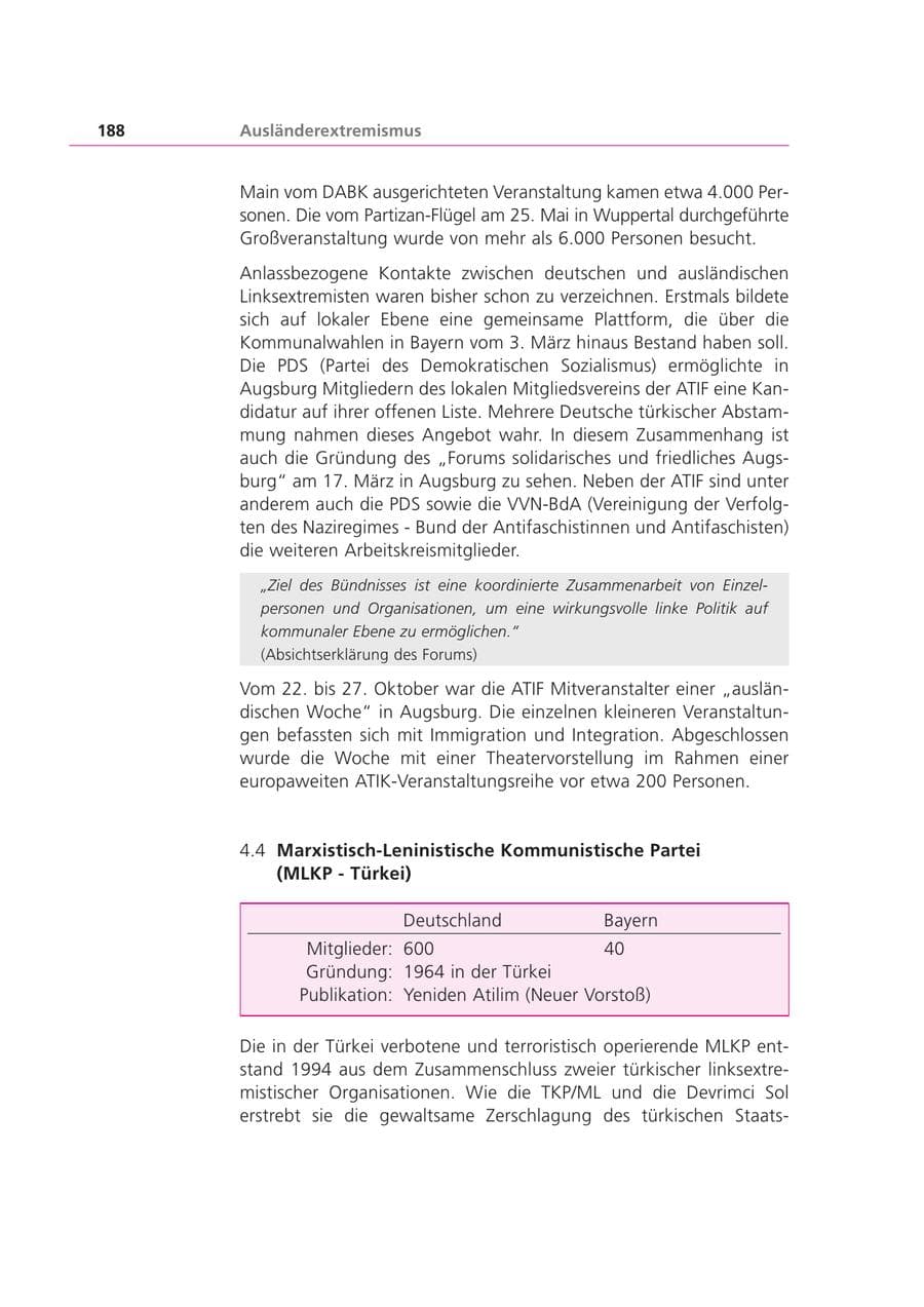 Seite 188 des Verfassungsschutzbericht 2002 Bayern