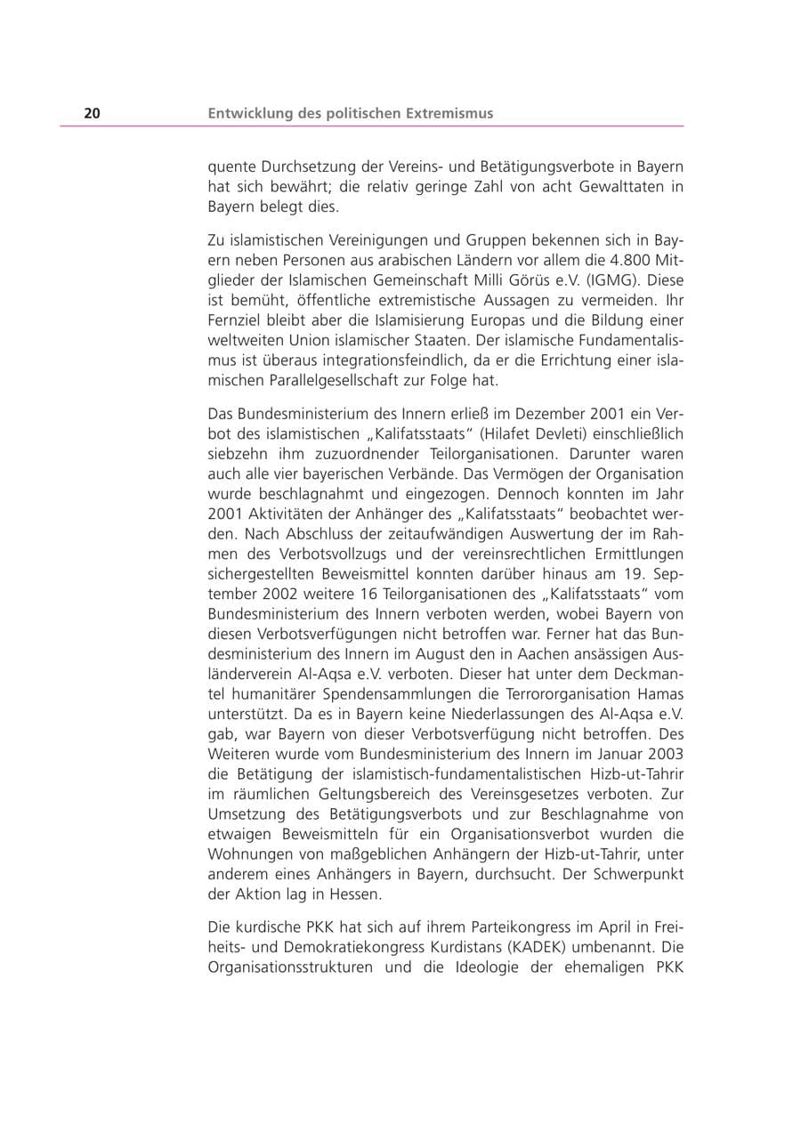 Seite 20 des Verfassungsschutzbericht 2002 Bayern