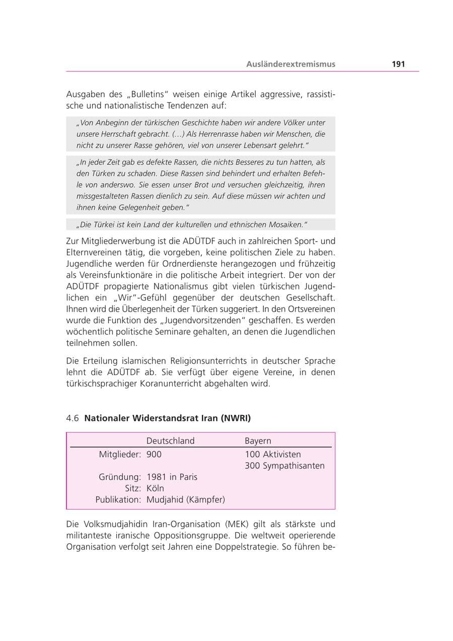 Seite 191 des Verfassungsschutzbericht 2002 Bayern