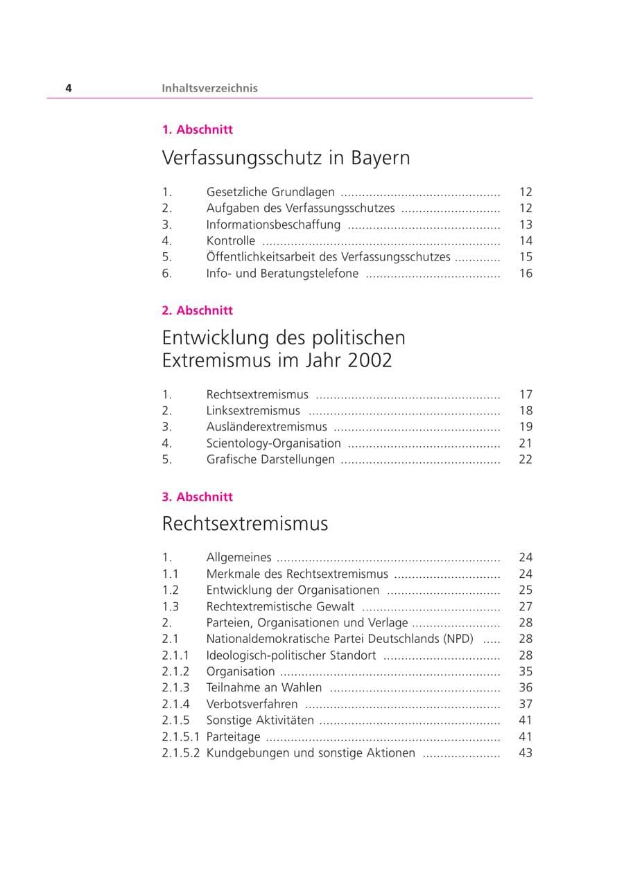Seite 4 des Verfassungsschutzbericht 2002 Bayern