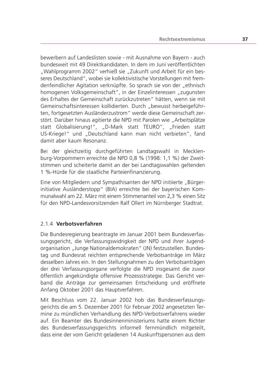 Seite 37 des Verfassungsschutzbericht 2002 Bayern