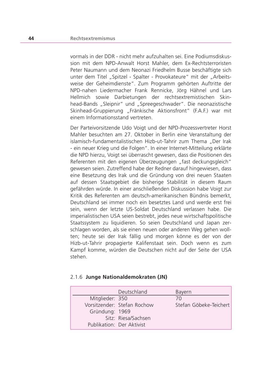 Seite 44 des Verfassungsschutzbericht 2002 Bayern