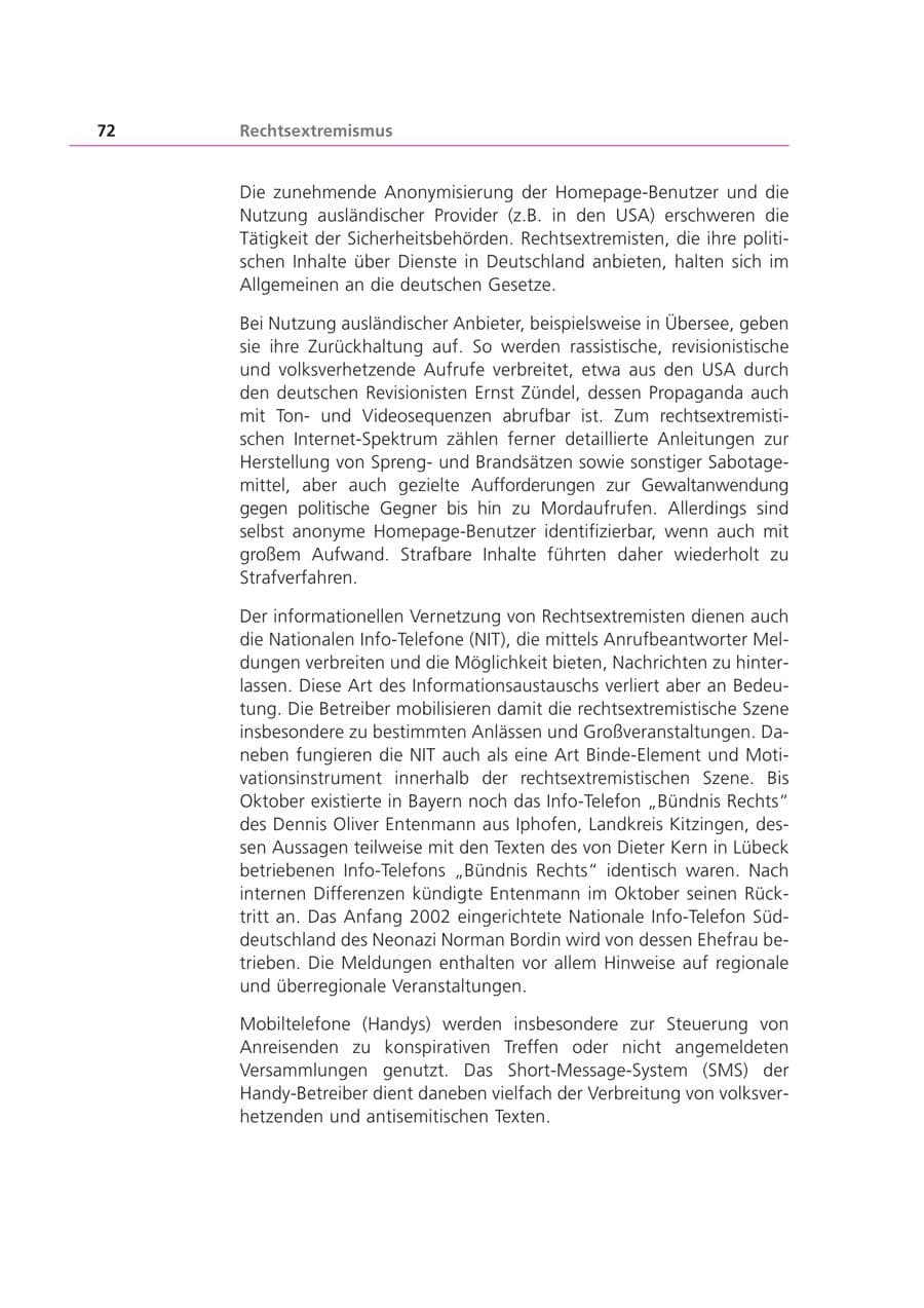 Seite 72 des Verfassungsschutzbericht 2002 Bayern