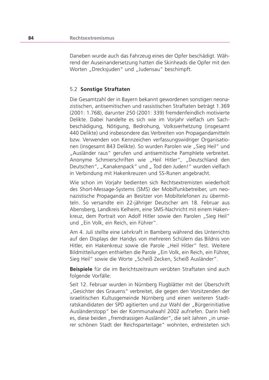 Seite 84 des Verfassungsschutzbericht 2002 Bayern