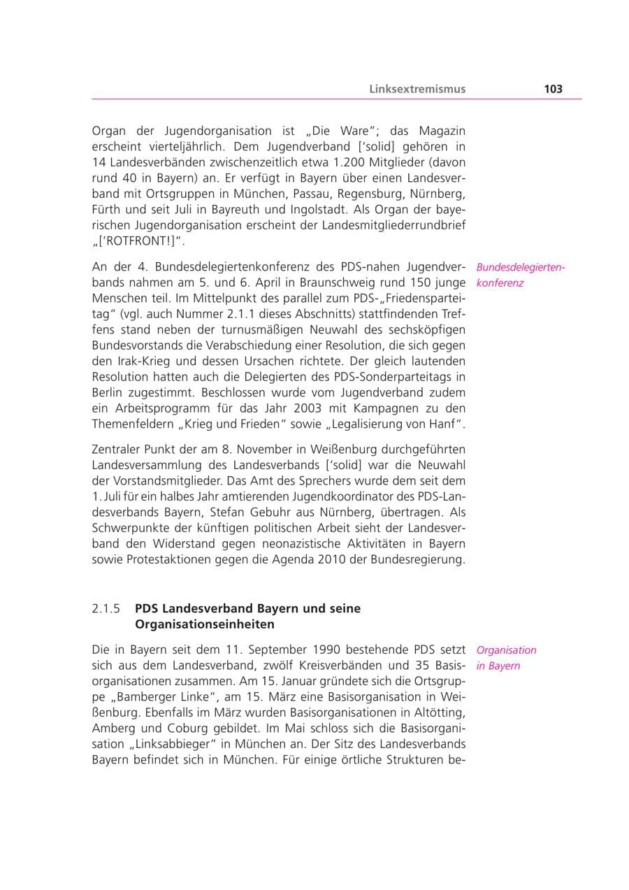 Seite 103 des Verfassungsschutzbericht 2003 Bayern