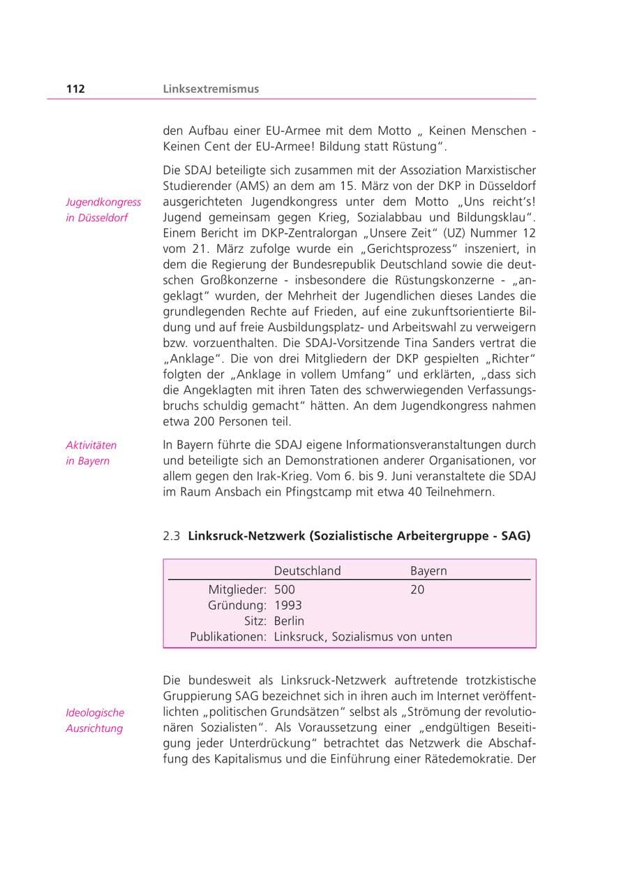 Seite 112 des Verfassungsschutzbericht 2003 Bayern